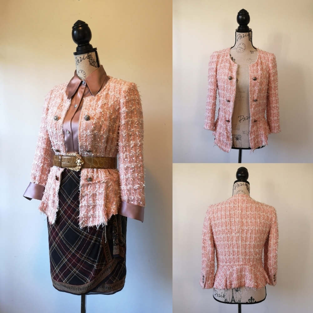 Zara pink tweed "Chanel" style open front Blazer